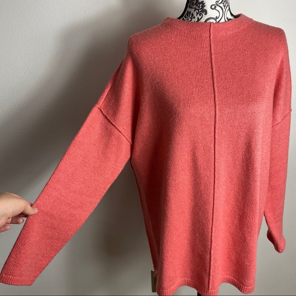 J. Jill Peach Exposed Seam Crew Neck Drop Shoulder Chunky Sweater M - Picture 3 of 7
